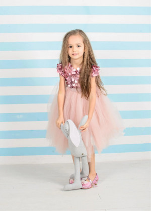 Pink Sequins Tulle Tea Length Flower Girl Dress